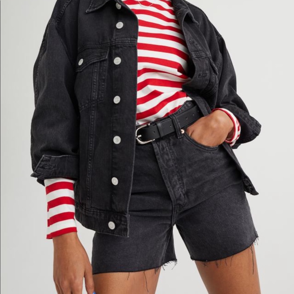 High Waist Black Denim Mom Shorts